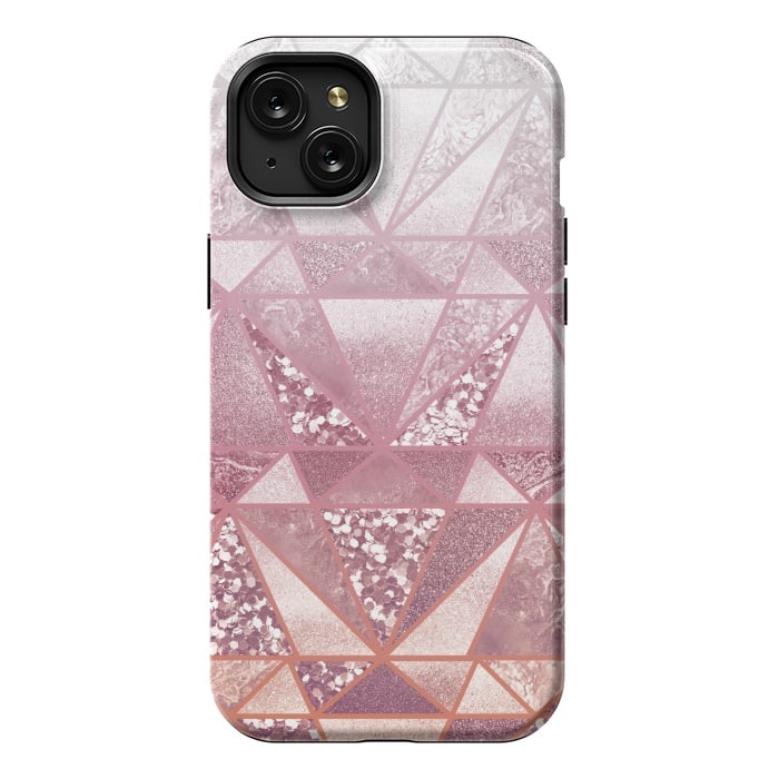 iPhone 15 Plus StrongFit Pink and rose gold gradient glitter tiles by Oana 