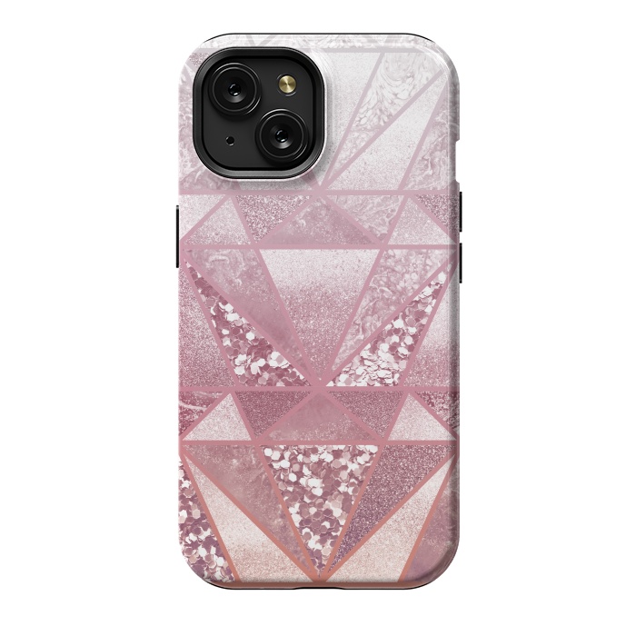 iPhone 15 StrongFit Pink and rose gold gradient glitter tiles by Oana 