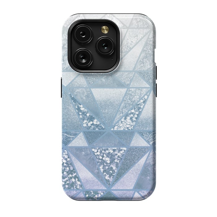iPhone 15 Pro StrongFit Faded blue silver glitter mosaic by Oana 