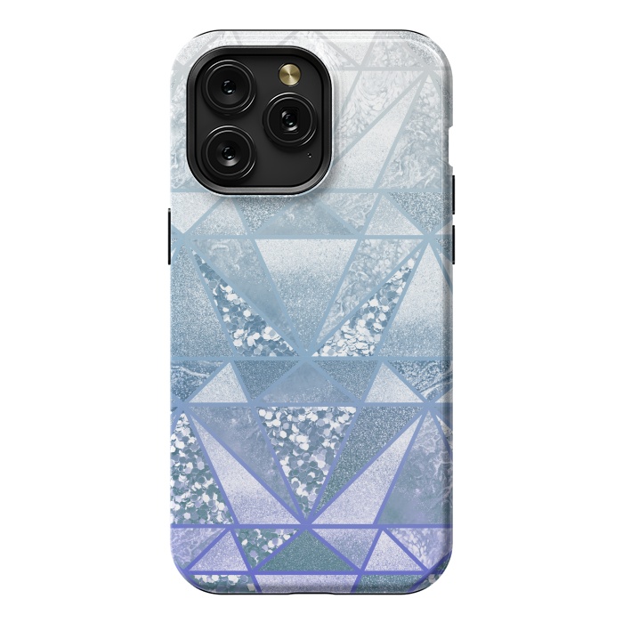 iPhone 15 Pro Max StrongFit Faded blue silver glitter mosaic by Oana 