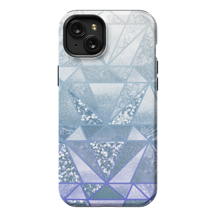 iPhone 15 Plus StrongFit Faded blue silver glitter mosaic by Oana 