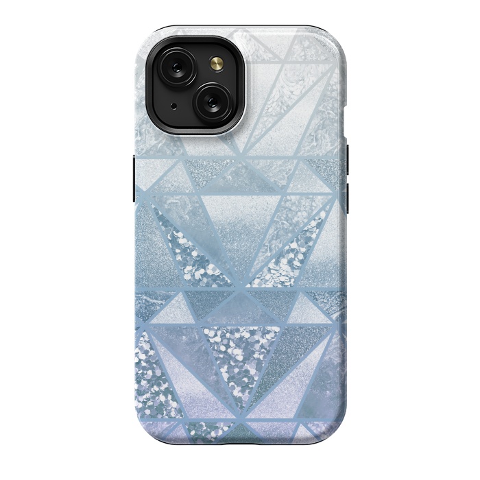 iPhone 15 StrongFit Faded blue silver glitter mosaic by Oana 
