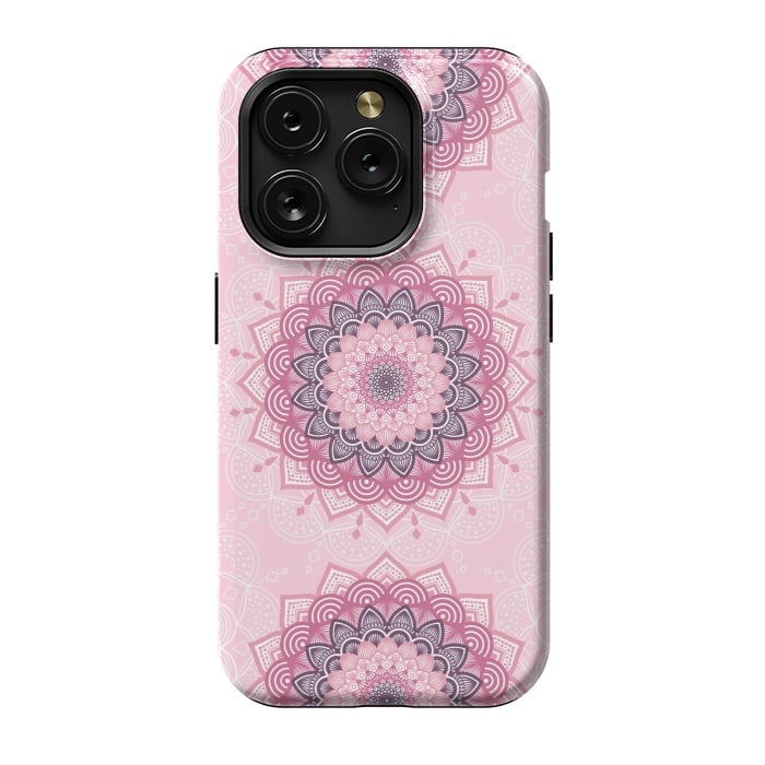 iPhone 15 Pro StrongFit Pink white mandalas by Jms