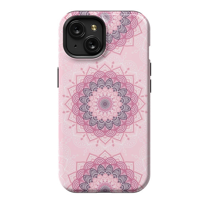 iPhone 15 StrongFit Pink white mandalas by Jms