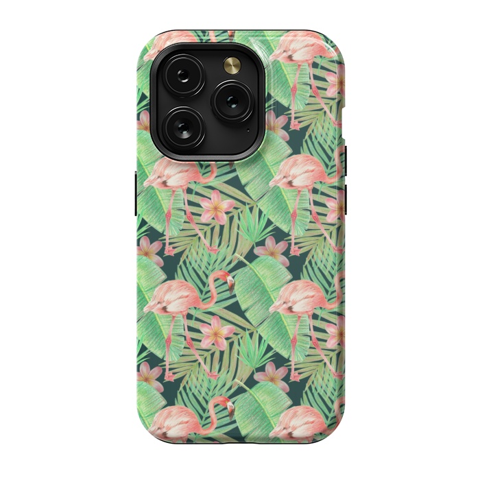 iPhone 15 Pro StrongFit pink flamingo in a jungle by Alena Ganzhela