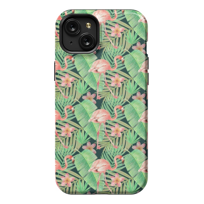 iPhone 15 Plus StrongFit pink flamingo in a jungle by Alena Ganzhela