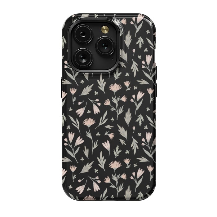 iPhone 15 Pro StrongFit delicate flowers on a black by Alena Ganzhela