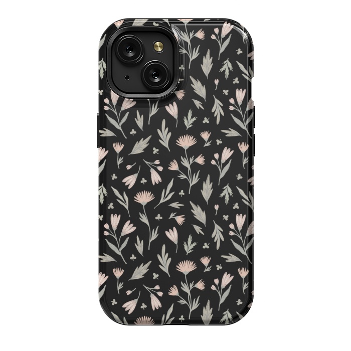 iPhone 15 StrongFit delicate flowers on a black by Alena Ganzhela