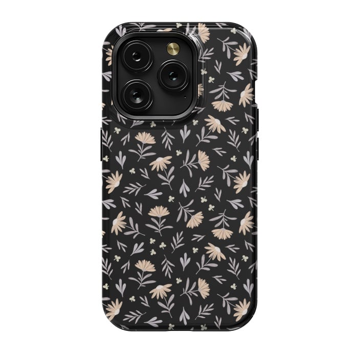 iPhone 15 Pro StrongFit Beige flowers on a black by Alena Ganzhela