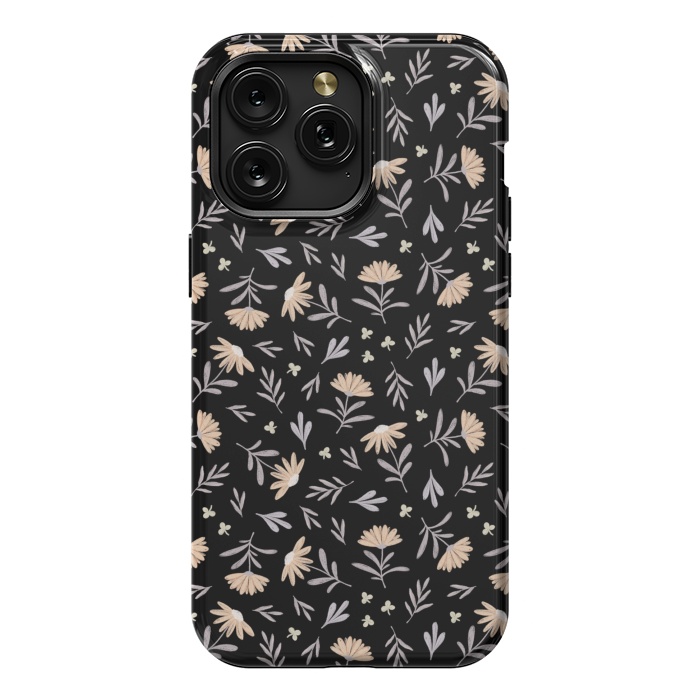 iPhone 15 Pro Max StrongFit Beige flowers on a black by Alena Ganzhela