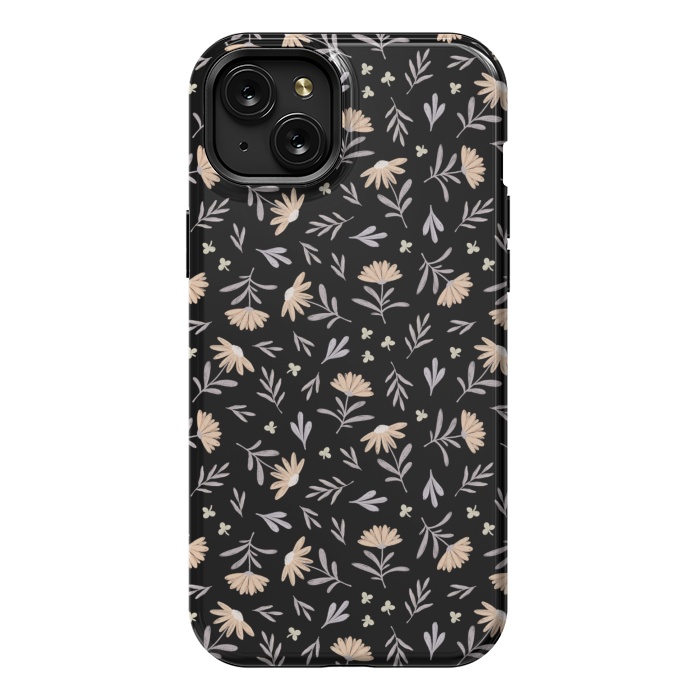 iPhone 15 Plus StrongFit Beige flowers on a black by Alena Ganzhela