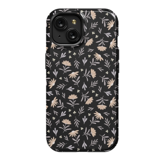 iPhone 15 StrongFit Beige flowers on a black by Alena Ganzhela