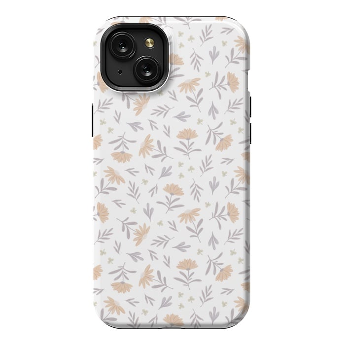 iPhone 15 Plus StrongFit Beige flowers on a white by Alena Ganzhela