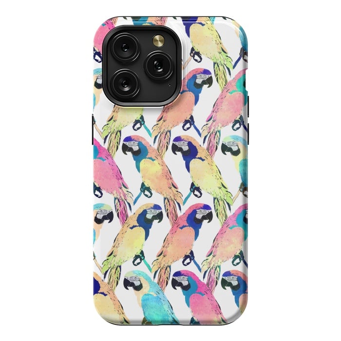 iPhone 15 Pro Max StrongFit Modern Colorful Exotic Parrot Birds Watercolor Paint by InovArts
