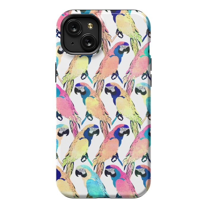 iPhone 15 Plus StrongFit Modern Colorful Exotic Parrot Birds Watercolor Paint by InovArts