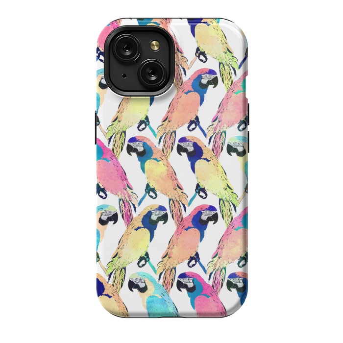 iPhone 15 StrongFit Modern Colorful Exotic Parrot Birds Watercolor Paint by InovArts