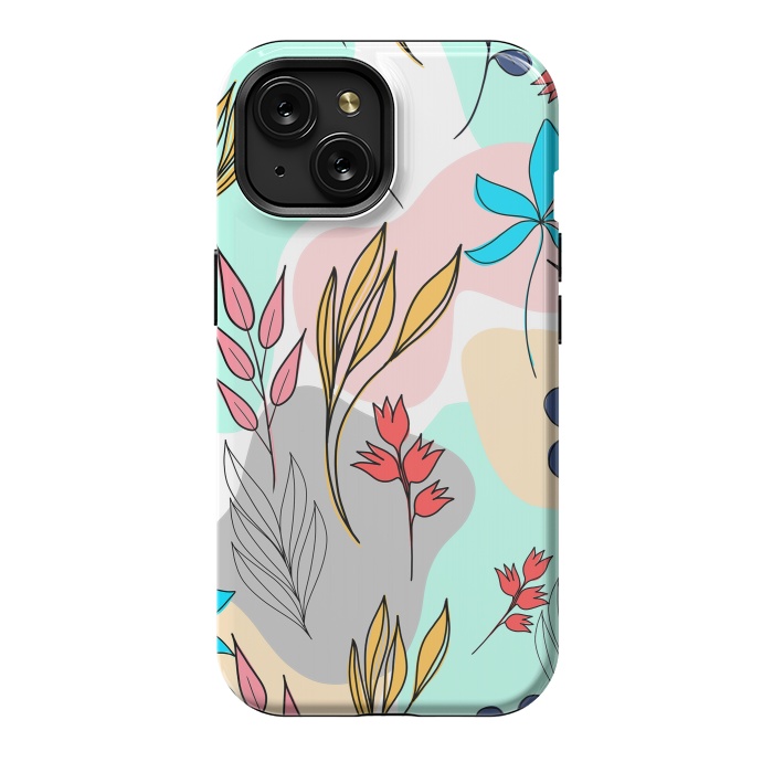 iPhone 15 StrongFit Trendy colorful leaves hand drawn cute illustration by InovArts