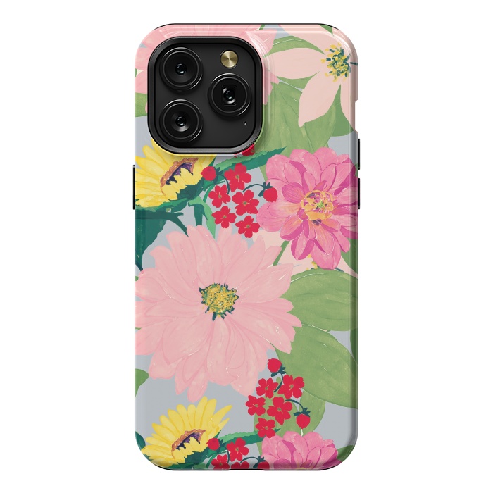 iPhone 15 Pro Max StrongFit Elegant Watercolor Sunflowers Blush Floral Gray Design by InovArts