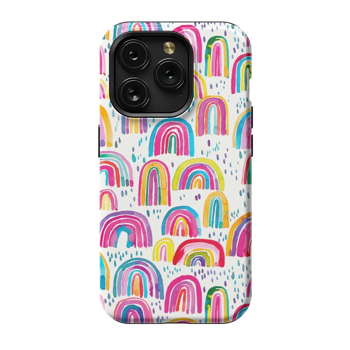 iPhone 15 Pro StrongFit Cute Watercolor Rainbows by Ninola Design