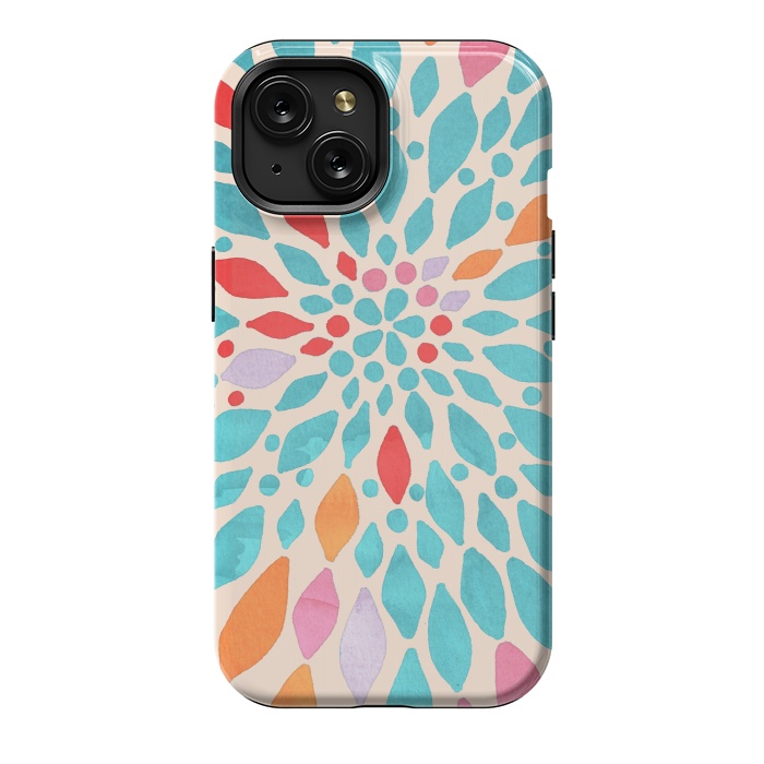 iPhone 15 StrongFit Radiant Dahlia - teal, orange, coral, pink  by Tangerine-Tane