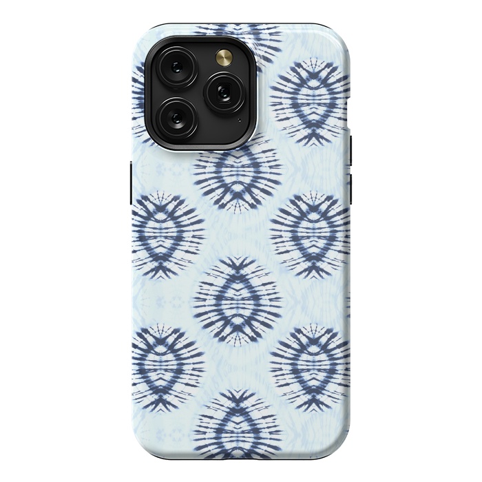 iPhone 15 Pro Max StrongFit Blue indigo tie dye spots by Oana 