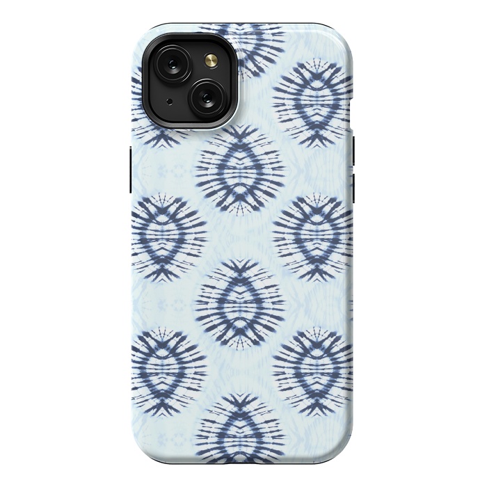 iPhone 15 Plus StrongFit Blue indigo tie dye spots by Oana 