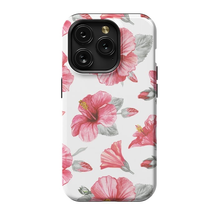 iPhone 15 Pro StrongFit Watercolor hibiscus flowers by Oana 
