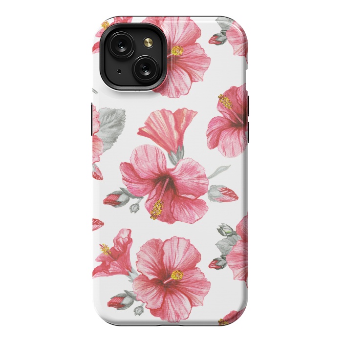 iPhone 15 Plus StrongFit Watercolor hibiscus flowers by Oana 