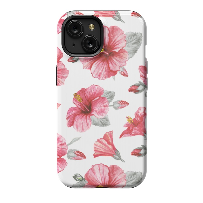 iPhone 15 StrongFit Watercolor hibiscus flowers by Oana 