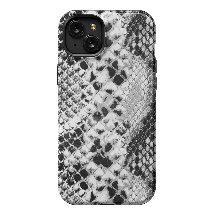 iPhone 15 Plus StrongFit Black and grey grungy snake skin pattern by Oana 