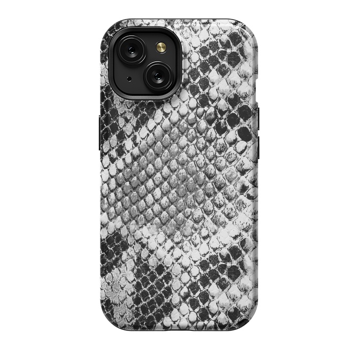 iPhone 15 StrongFit Black and grey grungy snake skin pattern by Oana 