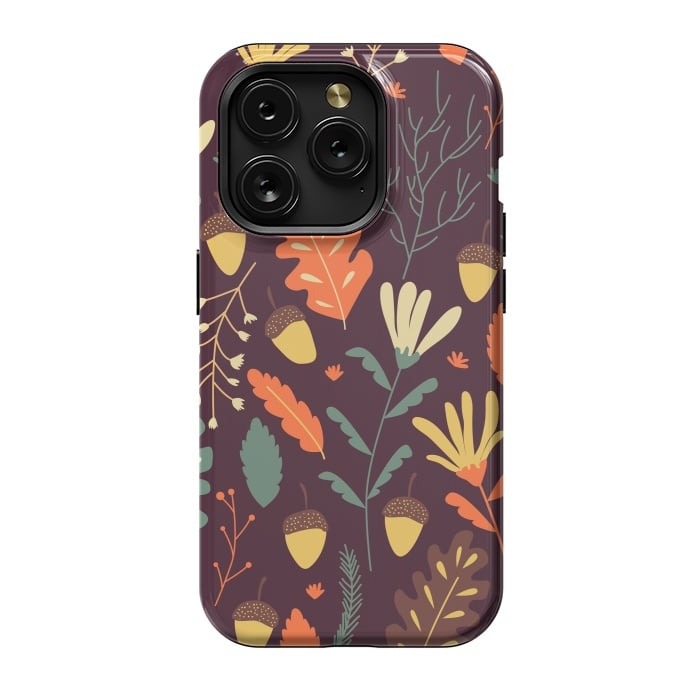 iPhone 15 Pro StrongFit Autumn Pattern With Red and Orange Leaves by ArtsCase