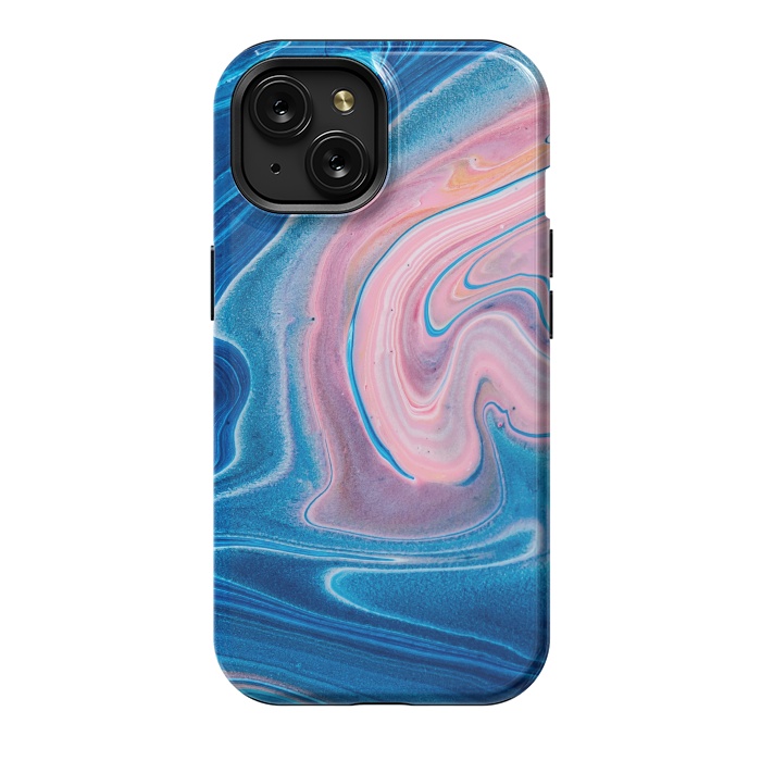iPhone 15 StrongFit Blue Acrylic Pour Color Liquid Marble by ArtsCase
