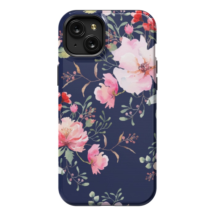 iPhone 15 Plus StrongFit blue pink floral pattern 4 by MALLIKA