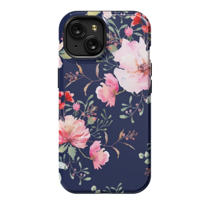 iPhone 15 StrongFit blue pink floral pattern 4 by MALLIKA