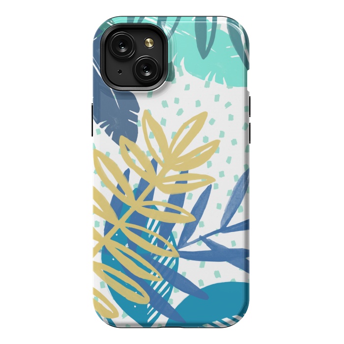 iPhone 15 Plus StrongFit Spotted modern tropical leaves by Oana 
