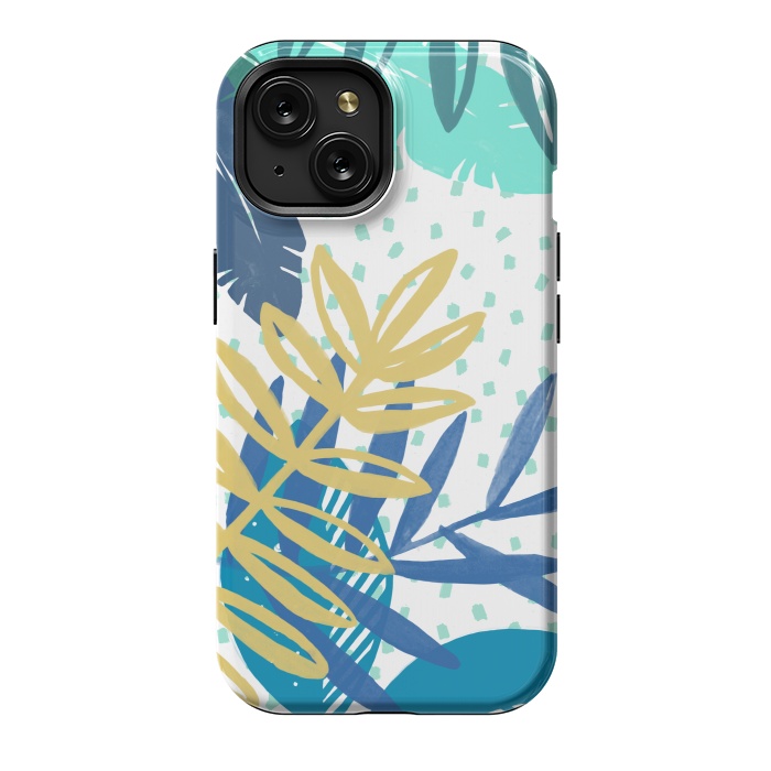 iPhone 15 StrongFit Spotted modern tropical leaves by Oana 