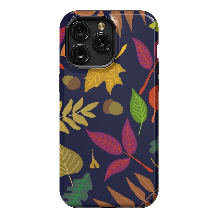 iPhone 15 Pro Max StrongFit Colorful Leaves and Acorns on Black Background by ArtsCase