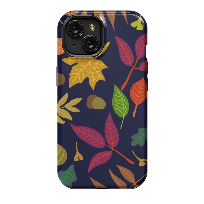 iPhone 15 StrongFit Colorful Leaves and Acorns on Black Background by ArtsCase