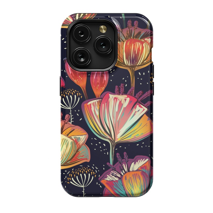 iPhone 15 Pro StrongFit Colorful Seamless Vector Pattern with Flowers and Plants by ArtsCase