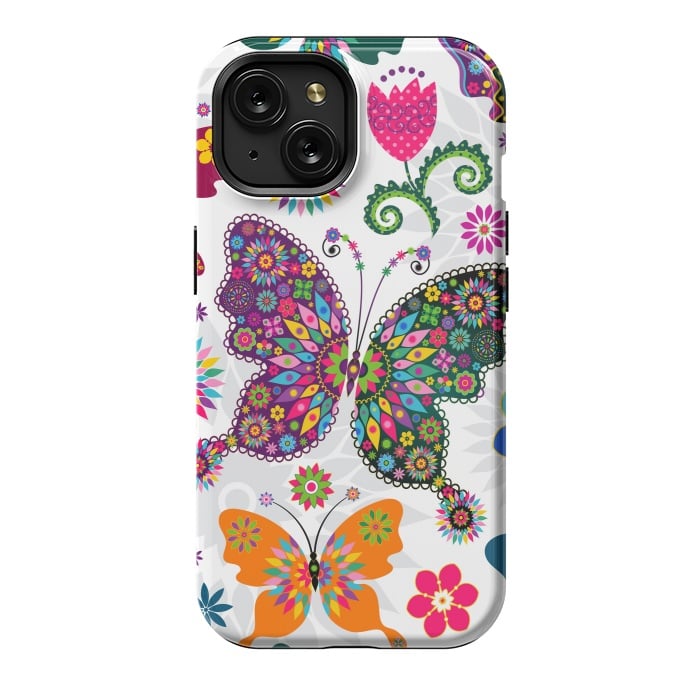 iPhone 15 StrongFit Cute Butterflies and Flowers in Different Colors by ArtsCase