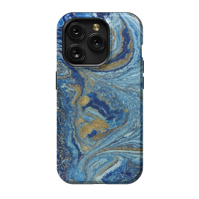 iPhone 15 Pro StrongFit Fondo Abstracto de Color Azul Marmol y Dorado by ArtsCase