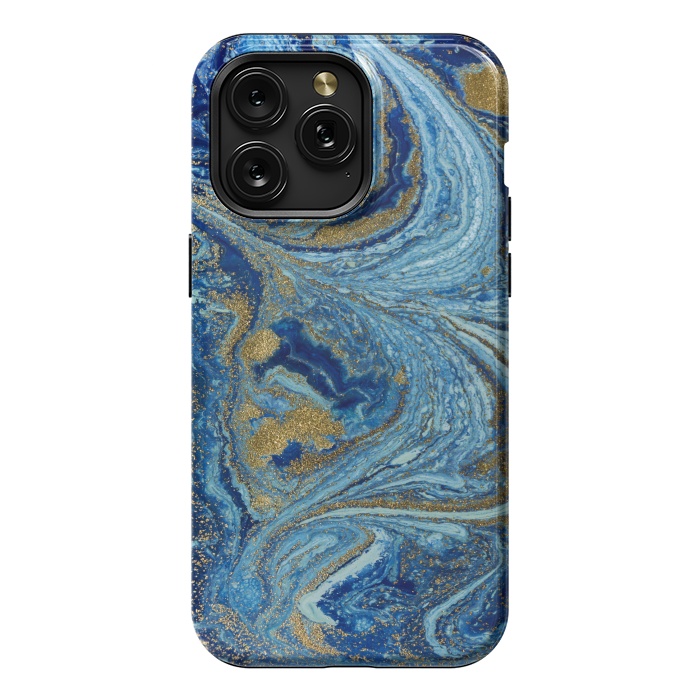iPhone 15 Pro Max StrongFit Fondo Abstracto de Color Azul Marmol y Dorado by ArtsCase