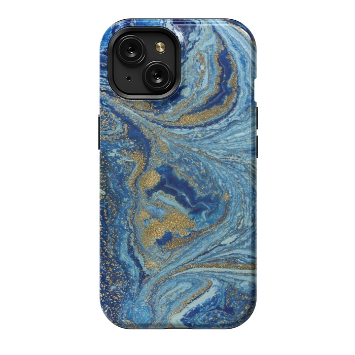 iPhone 15 StrongFit Fondo Abstracto de Color Azul Marmol y Dorado by ArtsCase