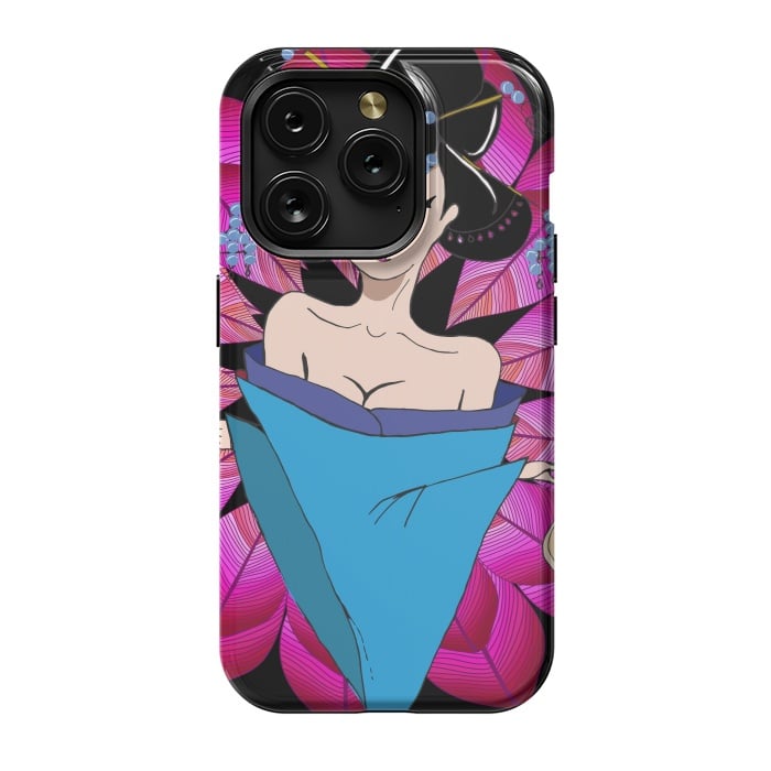 iPhone 15 Pro StrongFit Geisha Girl with Lantern on Leaves by ArtsCase