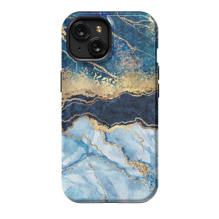 iPhone 15 StrongFit Abstract Background Blue Marble and Glossy Decoration by ArtsCase