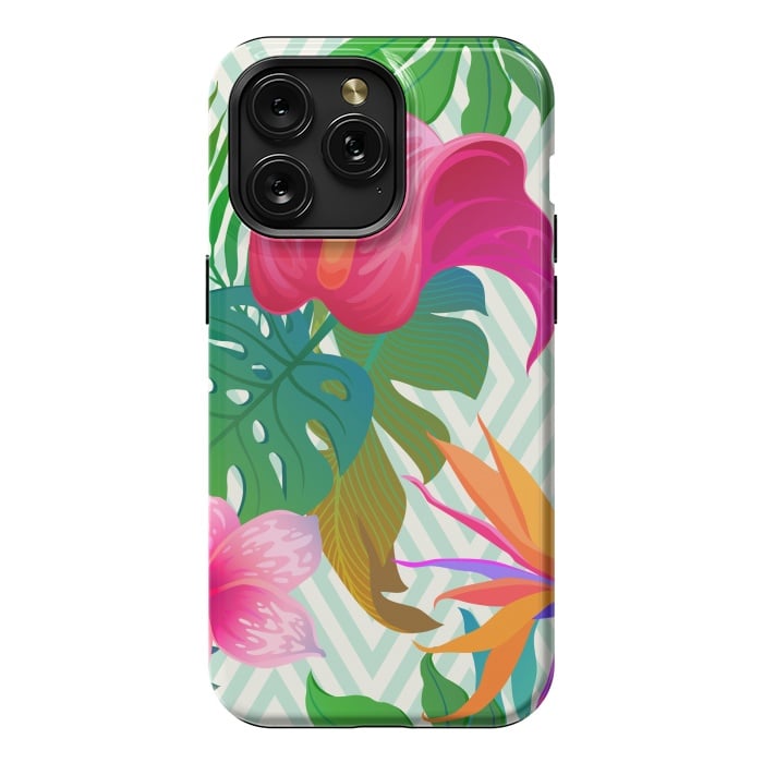 iPhone 15 Pro Max StrongFit Exotic Flowers and Leaves in Geometric Decoration by ArtsCase