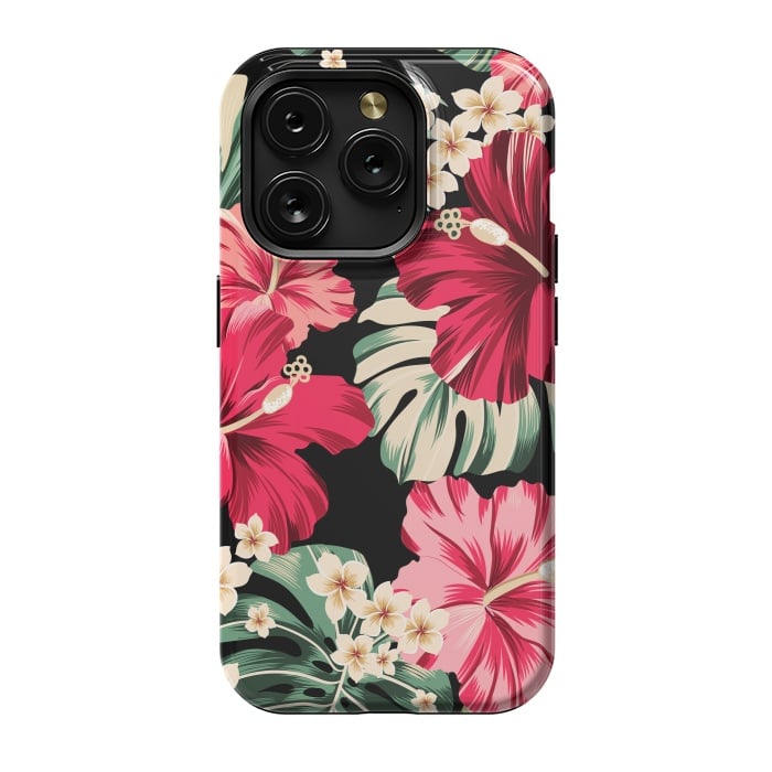 iPhone 15 Pro StrongFit Exotic Tropical Hawaiian Hibiscus Flowers and Palms by ArtsCase
