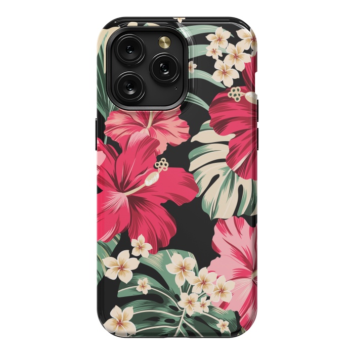 iPhone 15 Pro Max StrongFit Exotic Tropical Hawaiian Hibiscus Flowers and Palms by ArtsCase