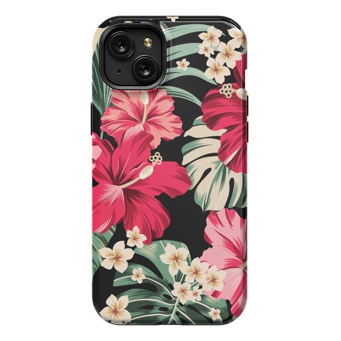 iPhone 15 Plus StrongFit Exotic Tropical Hawaiian Hibiscus Flowers and Palms by ArtsCase
